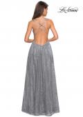 Picture of: Printed Sequin Dress with High Slit and Open Back in Silver, Style: 27715, Back Picture
