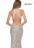 Picture of: High Neck Sequin Fringe Dress with Tie Up Back in Silver, Style: 28819, Back Picture