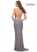 Picture of: Lace Up Back Sequin Dress with V Neckline in Silver, Style 29895, Back Picture