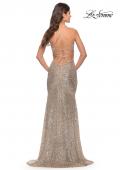 Picture of: Long Sequin Gown with Dramatic Flare Skirt and Slit in Silver, Style: 31140, Back Picture