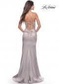 Picture of: Chic Liquid Jersey Dress with Sheer Lace Bodice in Silver, Style: 31555, Back Picture