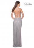Picture of: Rhinestone Fishnet Dress with V Neck and Lace Up Back in Silver, Style: 32203, Back Picture