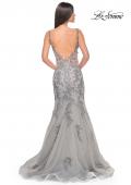Picture of: Mermaid Prom Gown with Illusion Sides and Lace Applique in Silver, Style: 32295, Back Picture
