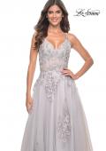 Picture of: A-Line Tulle Prom Dress with Scattered Lace Applique in Silver, Style: 31939, Detail Picture 18