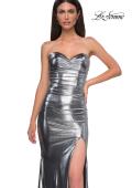 Picture of: Pretty Metallic Jersey Ruched Dress with Sweetheart Neckline in Silver , Style 32806, Detail Picture 19