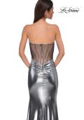 Picture of: Pretty Metallic Jersey Ruched Dress with Sweetheart Neckline in Silver , Style 32806, Detail Picture 20