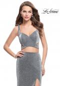 Picture of: Long Jersey Two Piece Prom Dress with Side Cut Outs in Silver, Style: 25597, Detail Picture 1