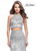 Picture of: Beaded Lace Two Piece Prom Dress with High Neckline in Silver, Style: 26294, Detail Picture 1
