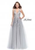 Picture of: A-line Tulle Prom Dress with Floral Lace Applique in Silver, Style: 26353, Detail Picture 1
