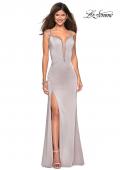 Picture of: Long Gown with Intricate Tape Beading and Illusion Detail in Silver, Style: 27081, Detail Picture 1