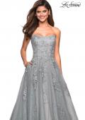 Picture of: Strapless Sweetheart Ball Gown with Lace Details in Silver, Style: 27493, Detail Picture 1