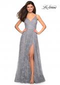 Picture of: Printed Sequin Dress with High Slit and Open Back in Silver, Style: 27715, Detail Picture 1