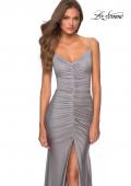 Picture of: Fully Ruched Jersey Prom Dress with Center Slit in Silver, Style: 28416, Detail Picture 1