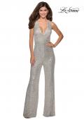 Picture of: Long Sequin Jumpsuit with Criss Cross Back in Silver, Style: 28719, Detail Picture 1
