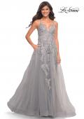 Picture of: Tulle Prom Dress with Lace Detail in Silver in Silver, Style: 30810, Detail Picture 1