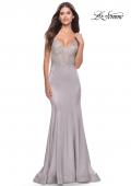 Picture of: Chic Liquid Jersey Dress with Sheer Lace Bodice in Silver, Style: 31555, Detail Picture 1