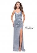 Picture of: Velvet Prom Dress with Strappy Back and Small Train in SIlver, Style: 25184, Detail Picture 2