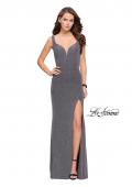 Picture of: Sparkly Jersey Prom Dress with Cut Outs and Side Leg Slit in Silver, Style: 25215, Detail Picture 2