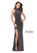 Picture of: Sparkly Jersey Long Dress with High Neckline and Front Slit in SIlver, Style: 25404, Detail Picture 2