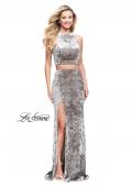 Picture of: Crush Velvet Two Piece Prom Dress with Slit in Silver, Style: 25431, Detail Picture 2
