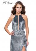 Picture of: Long Velvet Prom Dress with Leg Slit and Open Back in Silver, Style: 25861, Detail Picture 2