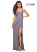 Picture of: Long Jersey Gown with Size Ruching and Slit in SIlver, Style: 27470, Detail Picture 2