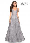 Picture of: Floral A Line Dress with Sheer Bodice and V Back in Silver, Style: 27505, Detail Picture 2