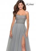 Picture of: Long Tulle Prom Dress with Beaded Bodice in Silver, Style: 28535, Detail Picture 2
