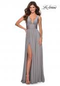 Picture of: Empire Waist Prom Gown with Deep V Neckline in Silver, Style: 28547, Detail Picture 2