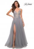 Picture of: Tulle A Line Gown with Lace Rhinestone Bodice in Silver, Style 29686, Detail Picture 2