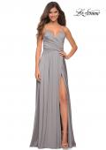 Picture of: Elegant Criss-Cross Ruched Bodice Jersey Dress in Silver, Style: 30571, Detail Picture 2