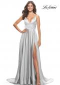 Picture of: A-Line Satin Gown with Ruched Bodice and V Neck in Silver, Style: 31505, Detail Picture 2
