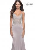 Picture of: Chic Liquid Jersey Dress with Sheer Lace Bodice in Silver, Style: 31555, Detail Picture 2
