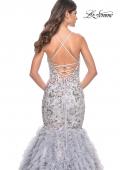 Picture of: Mermaid Beaded Floral Gown with Ruffle Detailed Skirt in Silver, Style: 32105, Detail Picture 2