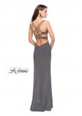 Picture of: Sparkly Jersey Prom Dress with Cut Outs and Side Leg Slit in Silver, Style: 25215, Detail Picture 3