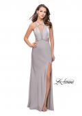 Picture of: Form Fitting Gown with Metallic Embellishments and Slit in Silver, Style: 25508, Detail Picture 3