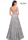 Picture of: Floral A Line Dress with Sheer Bodice and V Back in Silver, Style: 27505, Detail Picture 3