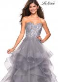 Picture of: Strapless Tulle Prom Gown with Lace Embellishments in Silver, Style: 27620, Detail Picture 3