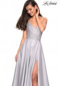 Picture of: Long Mikado Gown with Rhinestone Bodice and Slit in Silver, Style: 27634, Detail Picture 3