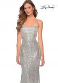 Picture of: Long Sequin Prom Dress with Straight Neckline in SIlver, Style: 28698, Detail Picture 3
