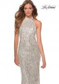Picture of: High Neck Sequin Fringe Dress with Tie Up Back in Silver, Style: 28819, Detail Picture 3
