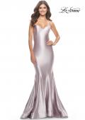Picture of: Liquid Jersey Mermaid Gown with Lace Up Back in Silver, Style: 31295, Detail Picture 3