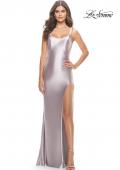 Picture of: Liquid Jersey Fitted Dress with High Slit in Silver, Style: 31372, Detail Picture 3