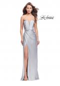 Picture of: Long Strapless Satin Prom Dress with Side Ruching in Silver, Style: 26017, Detail Picture 2