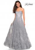 Picture of: Strapless Long Ball Gown with Floral Printed Design in Silver, Style: 27324, Detail Picture 4