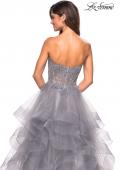Picture of: Strapless Tulle Prom Gown with Lace Embellishments in Silver, Style: 27620, Detail Picture 4
