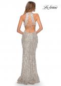 Picture of: High Neck Sequin Fringe Dress with Tie Up Back in Silver, Style: 28819, Detail Picture 4