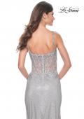 Picture of: Rhinestone Fishnet Dress with Lace Detail on Sheer Bodice in Silver, Style: 32232, Detail Picture 4
