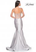 Picture of: Satin Mermaid Prom Gown with Corset Top in Silver, Style: 32269, Detail Picture 4