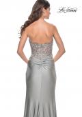 Picture of: Sheer Lace Applique Bodice Dress with Jersey Skirt in Silver, Style: 32301, Detail Picture 4